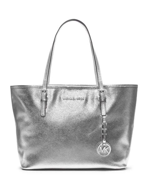 michael kors silver leather tote bag|Michael Kors neverfull tote.